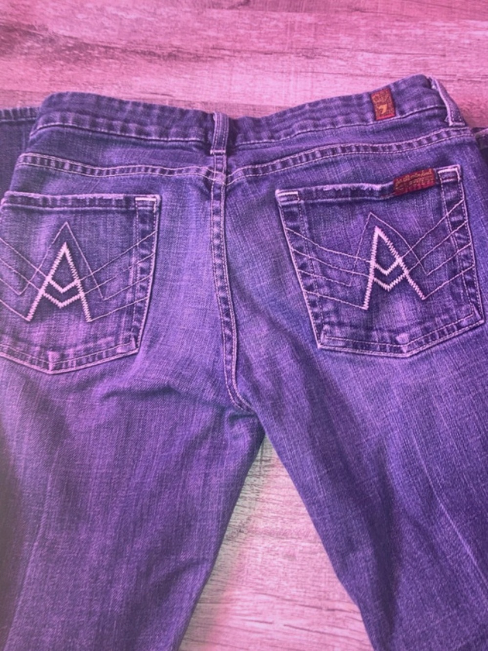 7 For All Mankind Bootcut Jeans - Denim Blue with White Stitching